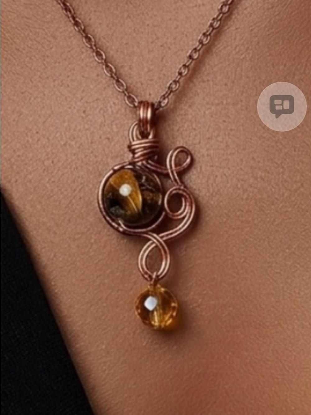 Copper Wire Wrapped Tiger’s eye Pendant Necklace -☑️
